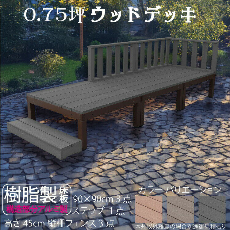 ウッドデッキ アルミフレーム＋樹脂床材 0.75坪 [7点セット] チャコールグレー◆ P-3d3f1sbk デッキ ローフェンス ステップ P90B|ガーデンファニチャー ウッドデッキ 樹脂製 アウトドアリビング