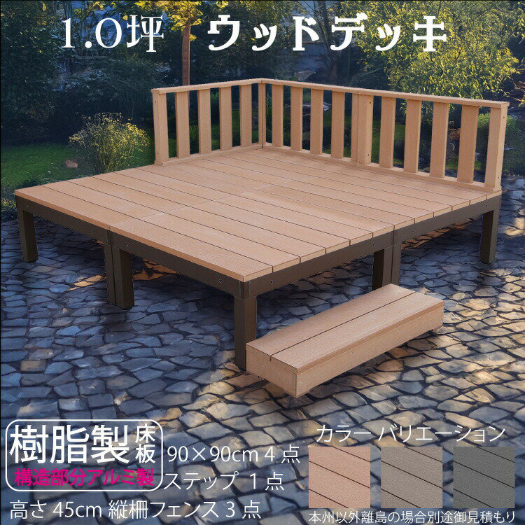 乐天商城 - 【マラソン中ポイント5倍】ウッドデッキ アルミフレーム＋樹脂床材 1.0坪 [8点セット] ライトブラウン◯ P-4d3f1sn デッキ ローフェンス ステップ P90N|ガーデンファニチャー ウッドデッキ 樹脂製 アウトドアリビング