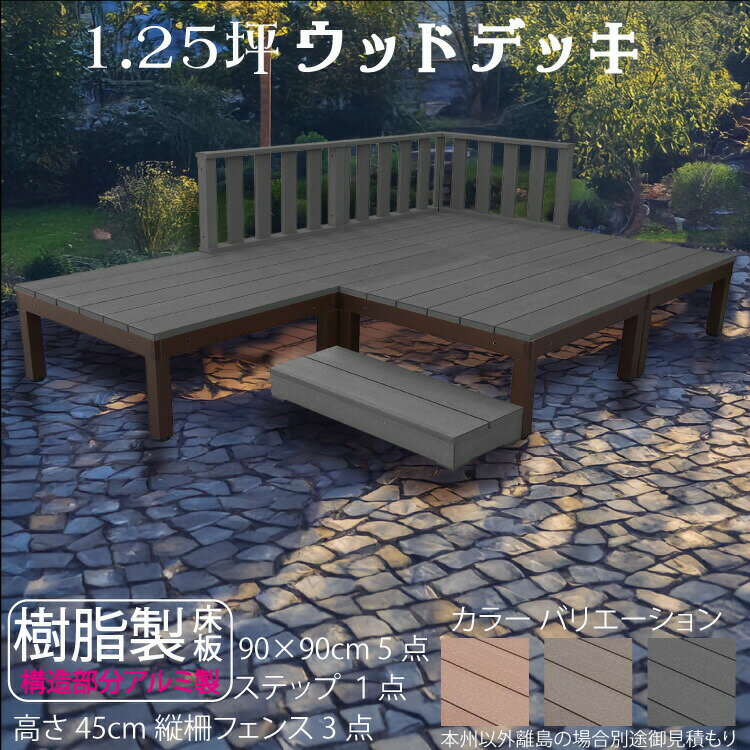 ウッドデッキ アルミフレーム＋樹脂床材 1.25坪 [9点セット] チャコールグレー◆ P-5d3f1sbk デッキ ローフェンス ステップ P90B|ガーデンファニチャー ウッドデッキ 樹脂製 アウトドアリビング