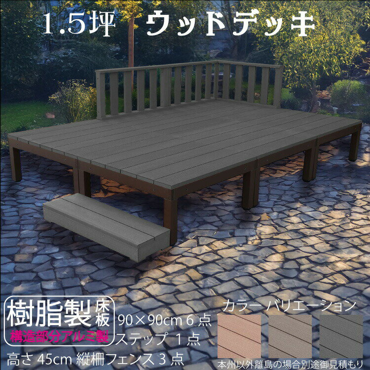 ウッドデッキ アルミフレーム＋樹脂床材 1.5坪 [10点セット] チャコールグレー◆ P-6d3f1sbk デッキ ローフェンス ステップ P90B|ガーデンファニチャー ウッドデッキ 樹脂製 アウトドアリビング