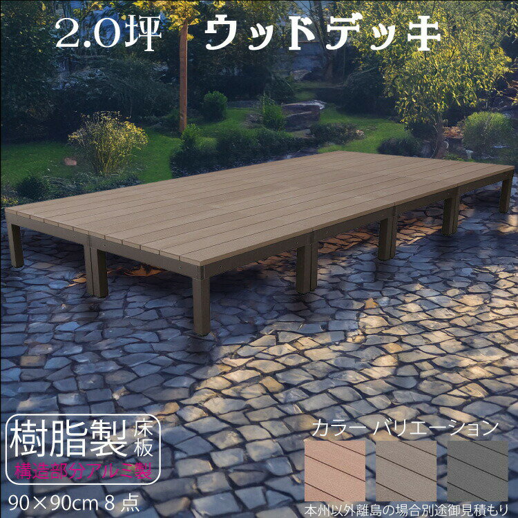ウッドデッキ アルミフレーム＋樹脂床材 2.0坪 [8点セット] チョコレートブラウン■ P-8ddb P90D|ガーデンファニチャー ウッドデッキ 樹脂製 アルミ製 置くだけデッキ 掃き出し窓 アウトドアリビング