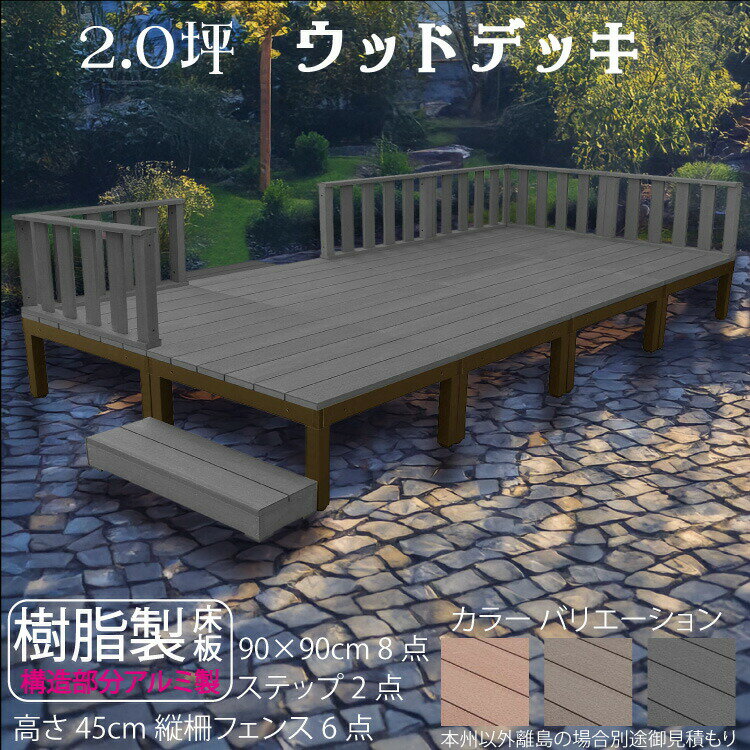 ウッドデッキ アルミフレーム＋樹脂床材 2.0坪 [16点セット] チャコールグレー◆ P-8d6f2sbk デッキ ローフェンス ステップ P90B|ガーデンファニチャー ウッドデッキ 樹脂製 アウトドアリビング