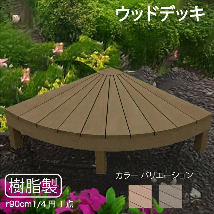 ウッドデッキ 樹脂製 約0.64平米 [1点セット] チョコレートブラウン■ 1edb ラウンドデッキ R90D|デンファニチャー ウッドデッキ 人工木 置くだけデッキ 掃き出し窓 アウトドアリビング 高耐候性