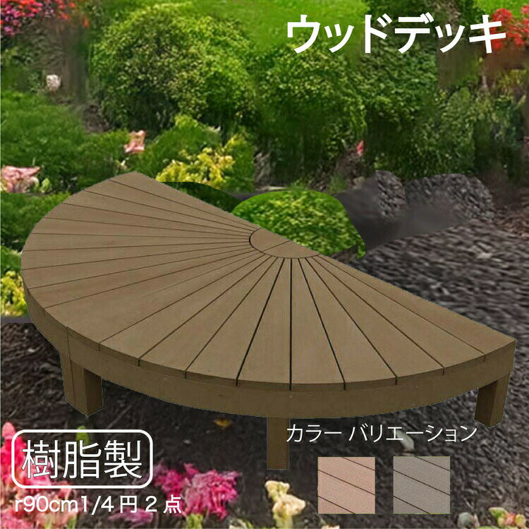 ウッドデッキ 樹脂製 約1.92平米 [2点セット] チョコレートブラウン■ 2edb ラウンドデッキ R90D|デンファニチャー ウッドデッキ 人工木 置くだけデッキ 掃き出し窓 アウトドアリビング 高耐候性