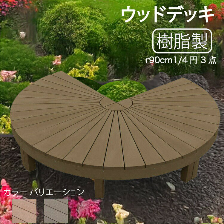 ウッドデッキ 樹脂製 約1.92平米 [3点セット] チョコレートブラウン■ 3edb ラウンドデッキ R90D|デンファニチャー ウッドデッキ 人工木 置くだけデッキ 掃き出し窓 アウトドアリビング 高耐候性