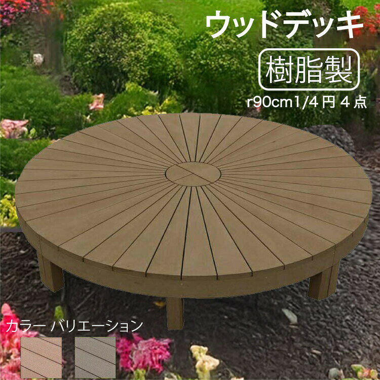 ウッドデッキ 樹脂製 約2.5平米 [4点セット] チョコレートブラウン■ 4edb ラウンドデッキ R90D|ンファニチャー ウッドデッキ 人工木 置くだけデッキ 掃き出し窓 アウトドアリビング 高耐候性