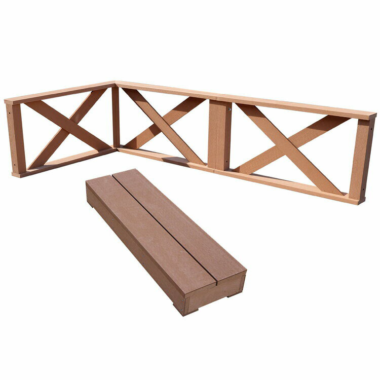 ウッドデッキフェンス＆ステップ 樹脂製 X型高さ45cmフェンス [3枚セット] ライトブラウン◯ 3x1sn W900×D86×H450|ガーデン匠樹脂製 ウッドデッキ 人工木 置くだけデッキ 掃き出し窓 アウトドアリビング 高耐候性