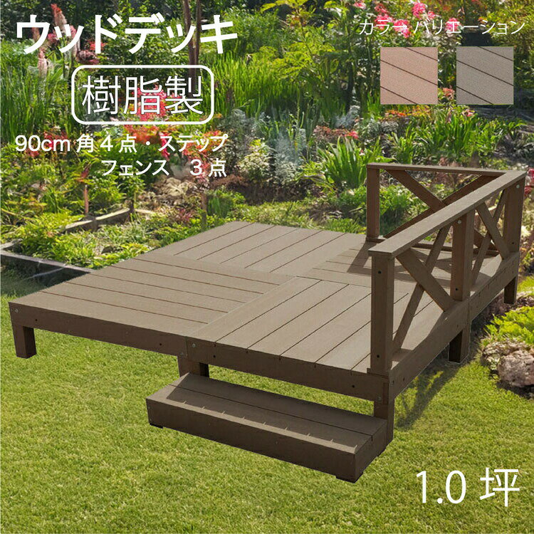 ウッドデッキ 樹脂製 1.0坪 [8点セット] チョコレートブラウン■ 4d3x1sdb ガーデン匠デッキ ローXフェ..