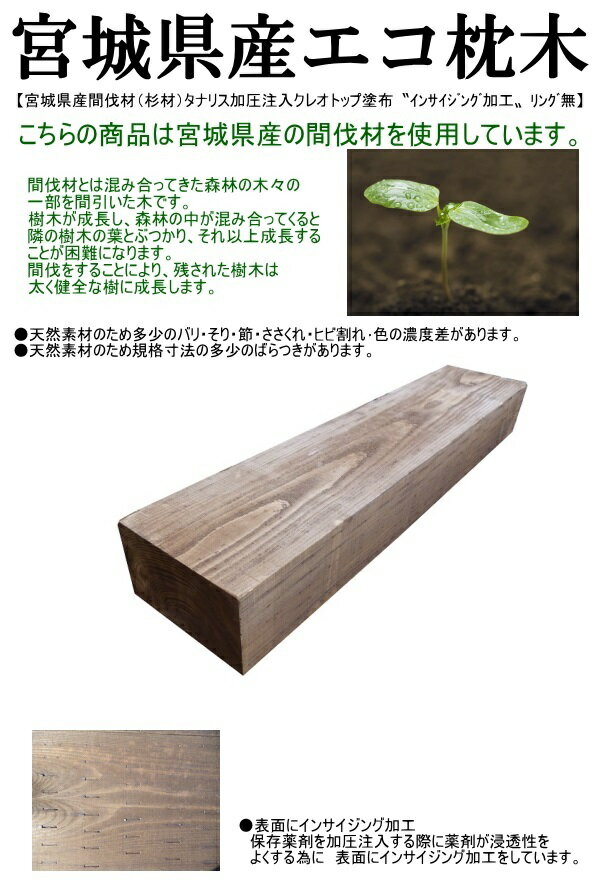 宮城県産エコ枕木　約980×120×200mm　送料無料　花壇の土留めやエクステリアに