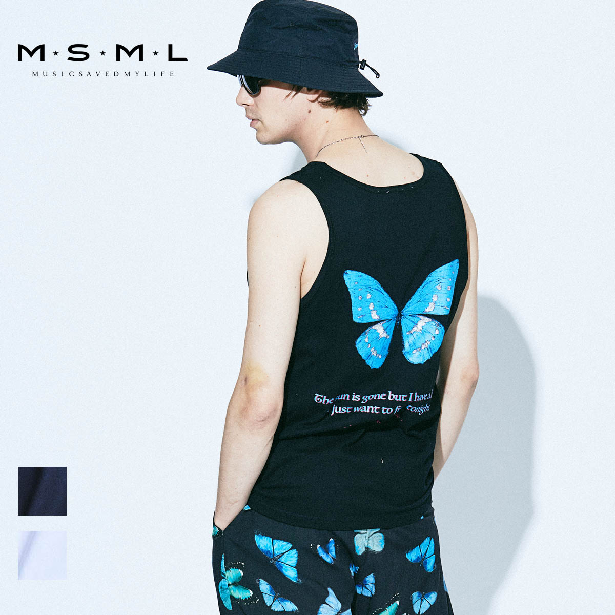 30% OFF SALE 【公式】 MSML BUTTERFLY GRAPHIC TANK TOP M11-02A1-CS02 トップス タンクトップ ロゴ BONEZ Tシャツ タンクトップ ストリート 春 夏 夏服 メンズ 黒 ブラック 白 ホワイト