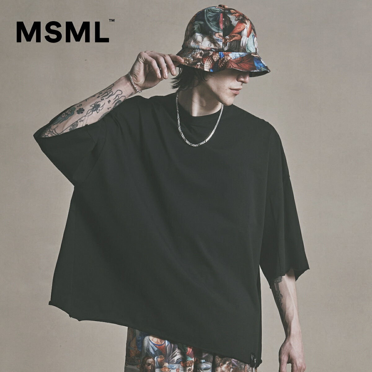 【公式】MSML エムエス BIG PULLOVER CUTSEW プルオーバー オーバーサイズ Tシャツ 半袖 クルーネック メンズ ブランド 大人 ブラック カーキ ホワイト