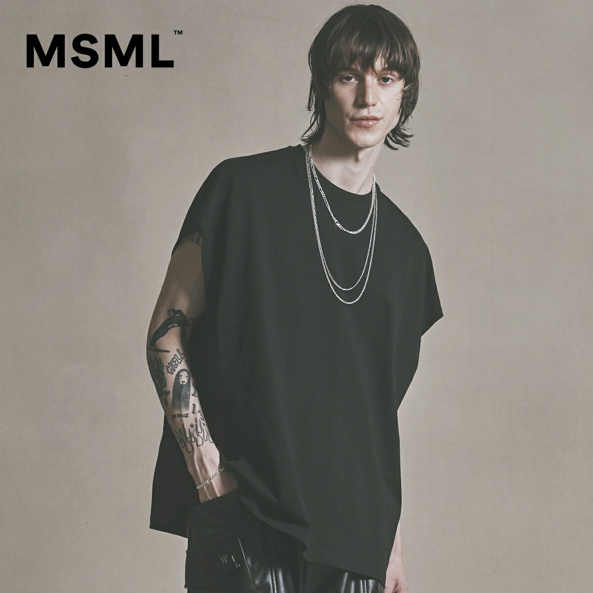 【公式】MSML エムエス BIG SLEEVELESS CUTSEW プルオーバー オーバーサイズ カットソー Tシャツ 半袖 クルーネック メンズ ブランド 大人 ブラック カーキ ホワイト