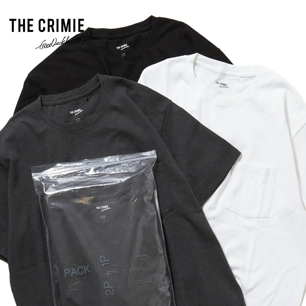 【公式】CRIMIE クライミー CREW NECK POCKET T-SHIRT 2P + 1P SERVICE PACK Tシャツ メンズ 半袖 ポケット パックTシャツ 3枚セット ブランド ブラック ホワイト グレー