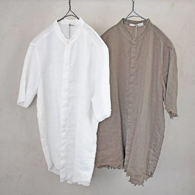 30 バーゲンプライス！daub /ドーブ RAW EDGE SHORT SLEEVE KOREAN NECK SHIRT / ショートスリーブシャツ【SH07A】【MEN 039 S】