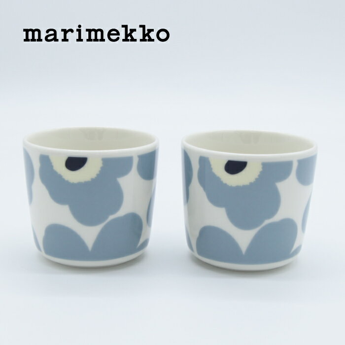  marimekko / マリメッコ Unikko / ウニッコ コーヒカップセット ブルーグレー×ライトイエロー ラテマグ 北欧 フィンランド 正規輸入品 おしゃれ かわいい 花