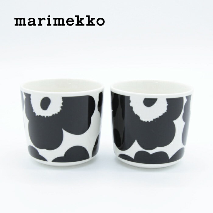 marimekko / マリメッコ Unikko / ウニッコ コーヒカップセット ブラック×ホワイト ラテマグ 北欧 フィンランド 正規輸入品 おしゃれ かわいい 花