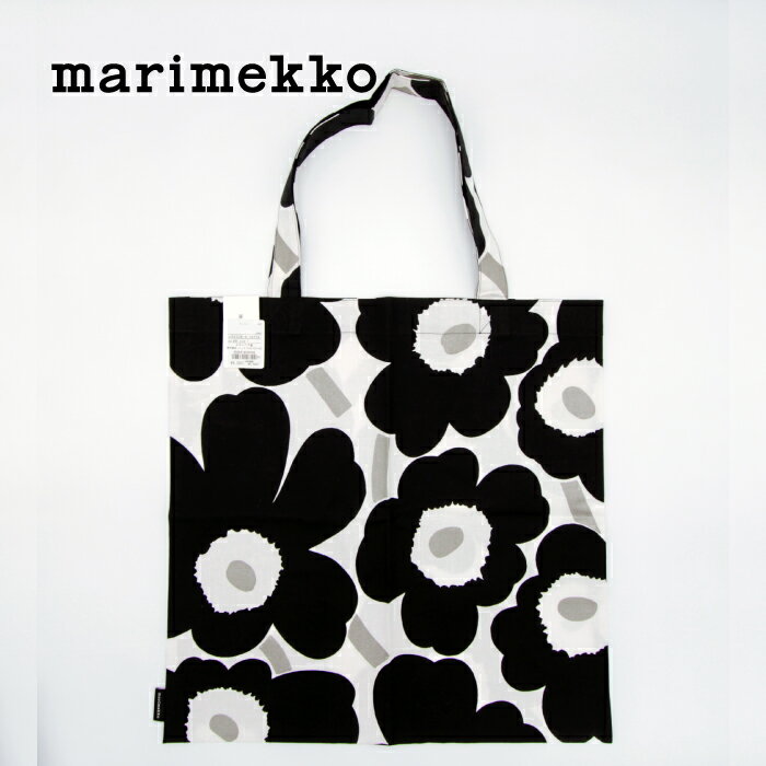 marimekko / マリメッコ Pieni Unikko / ピエニウニッコ ファブリックバッグ 44×43cm ブラック×シルバー 北欧 フィンランド 正規輸入品 おしゃれ かわいい 花 メール便 送料無料のサムネイル