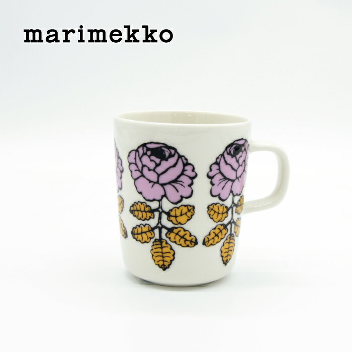 marimekko / マリメッコ Vihkiruusu マグカップ ホワイト×ピンク ヴィヒキルース 北欧 フィンランド 正規輸入品 おしゃれ かわいい キッチン
