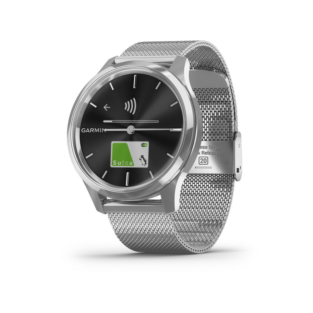 ガーミン（GARMIN）vivomove Luxe Silver Milanese Suica 対応 スマートウォッチ 活動量計 心拍計 ウェアラブル ウォッチ 腕時計 活動量計