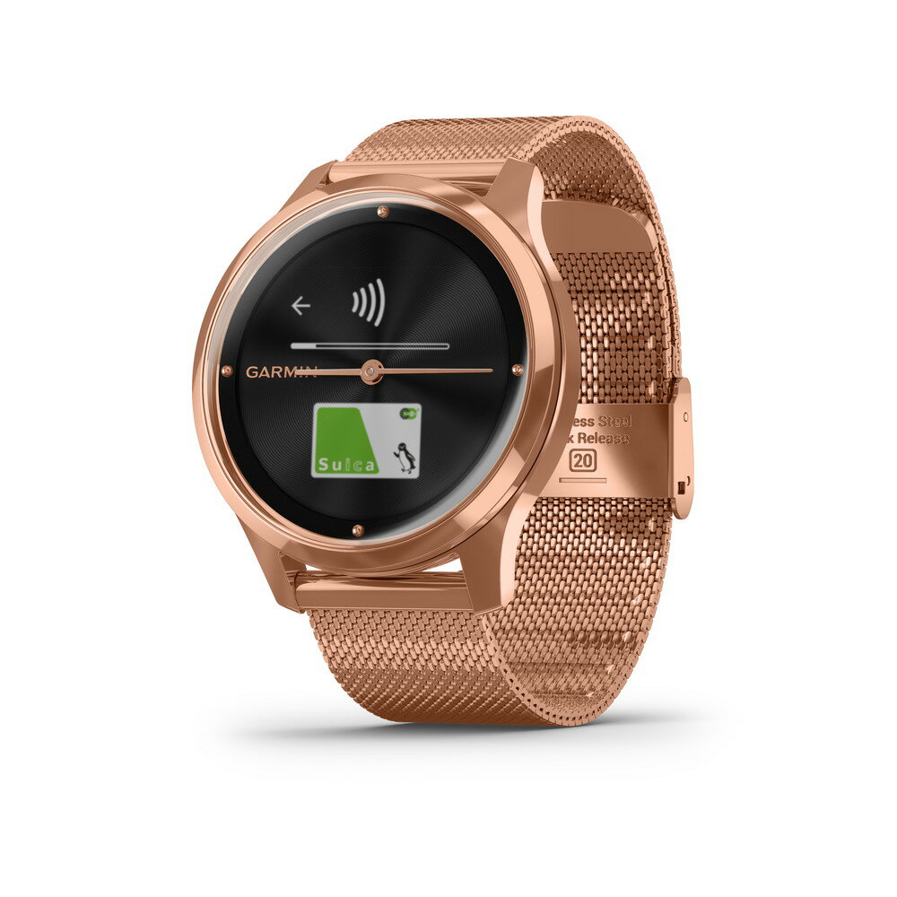 vivomove Luxe 18K Rose Gold PVD Milanese Suica 対応 スマートウォッチ 活動量計 心拍計 ウェアラブル ウォッチ 腕時計 活動量計 ダイエット器具 歩数計 スポーツウォッチ 睡眠管理 送料無料 Garmin ガーミン 血中酸素トラッキング対応