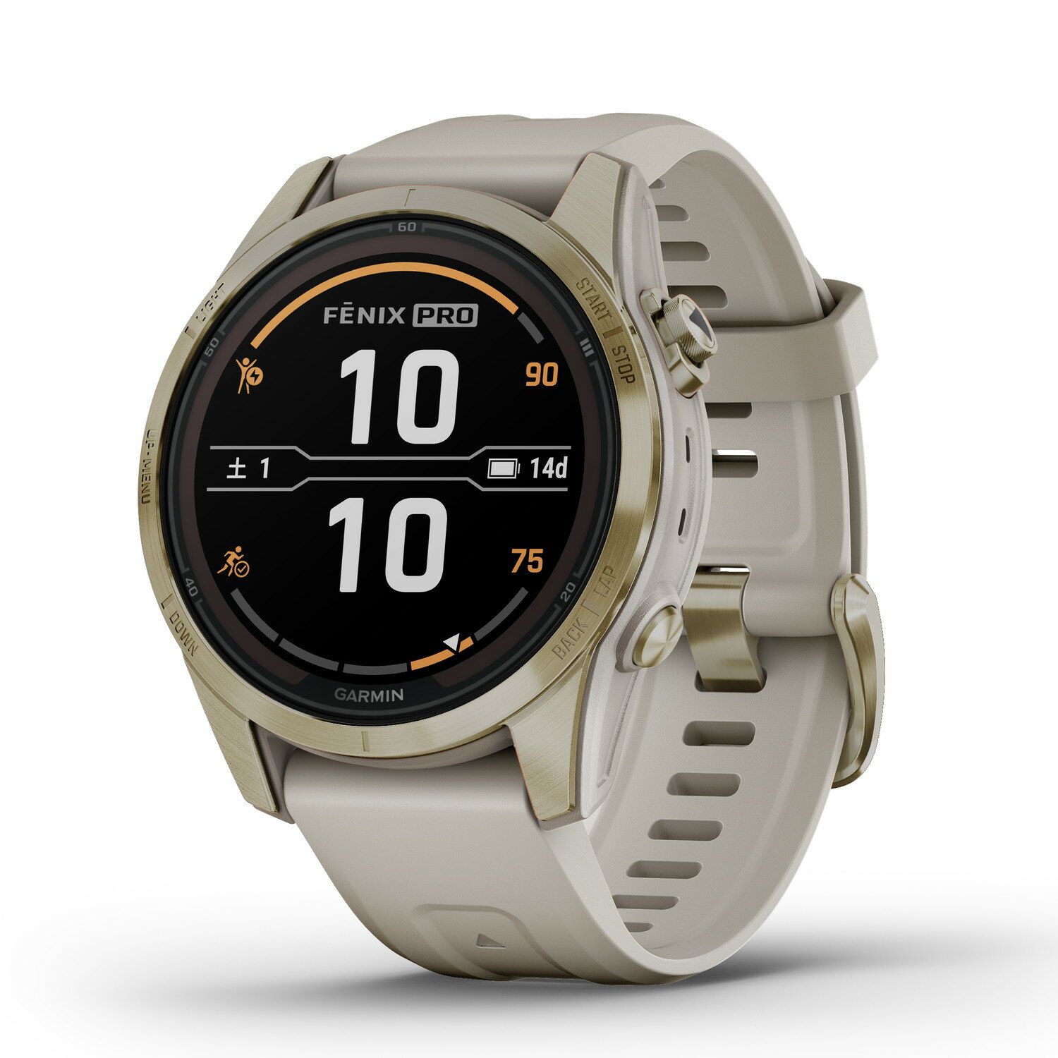 ガーミン（GARMIN） fenix 7S Pro Sapphire Dual Power Soft Gold / Light Sand ソーラー充電可能 マルチスポーツGPSスマートウォッチ ..