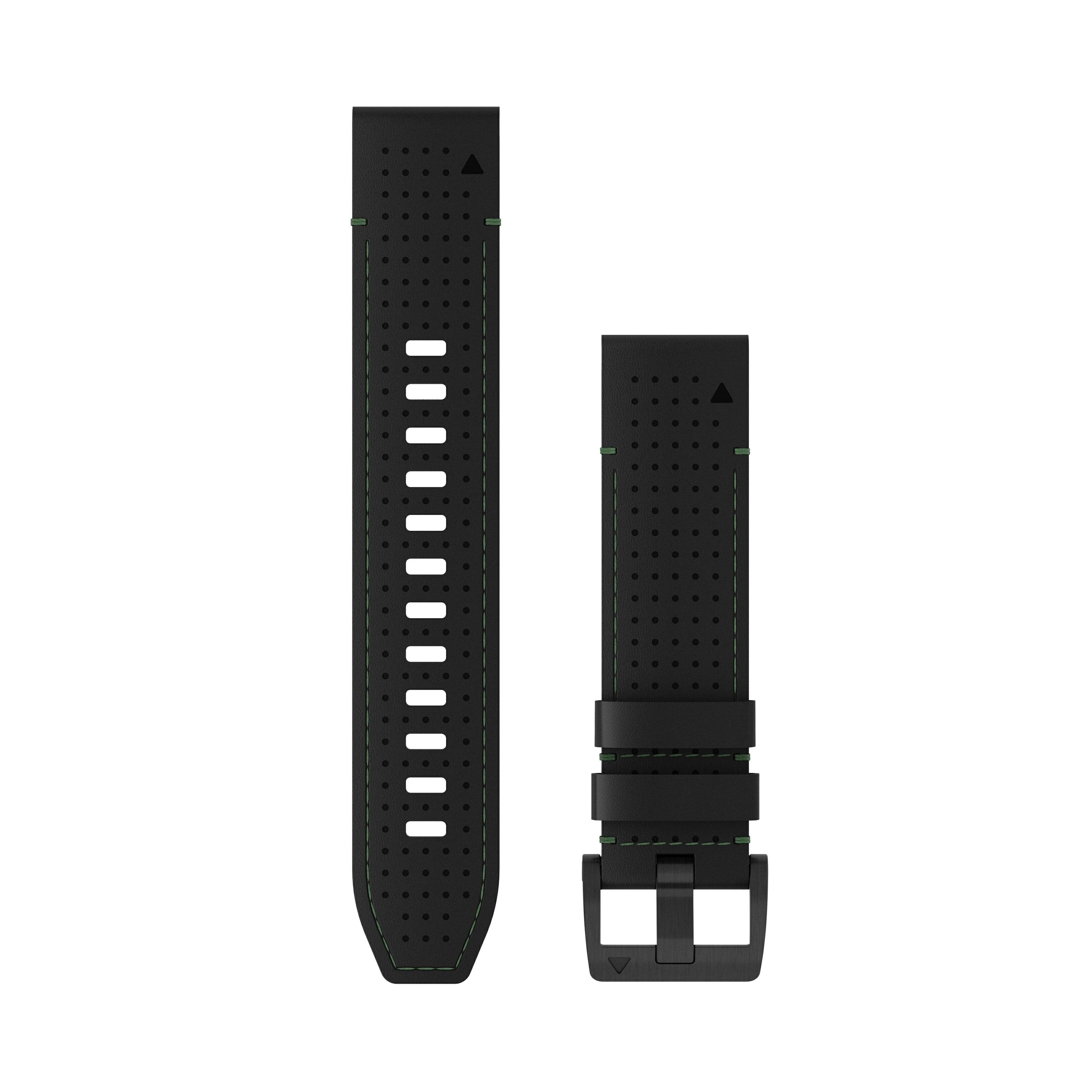 ガーミン（GARMIN）MARQ (Gen 2) 用交換バンド QuickFit 22mm Hybrid Leather Strap Black/Green【日本正規品】