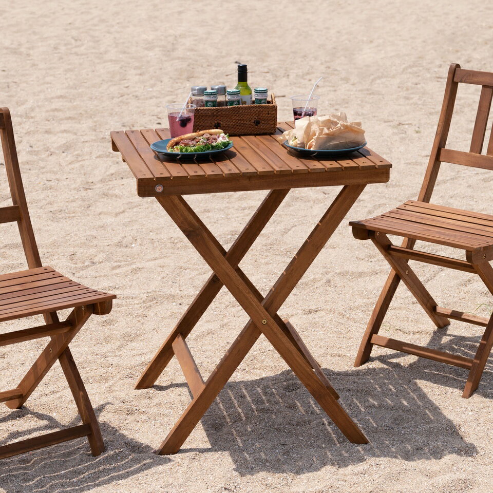 樂天商城 - バイロン 折りたたみテーブル 美しい 木目 アカシア オイル 仕上げ 雰囲気 ベランダ スペース 便利 お出かけ アイテム