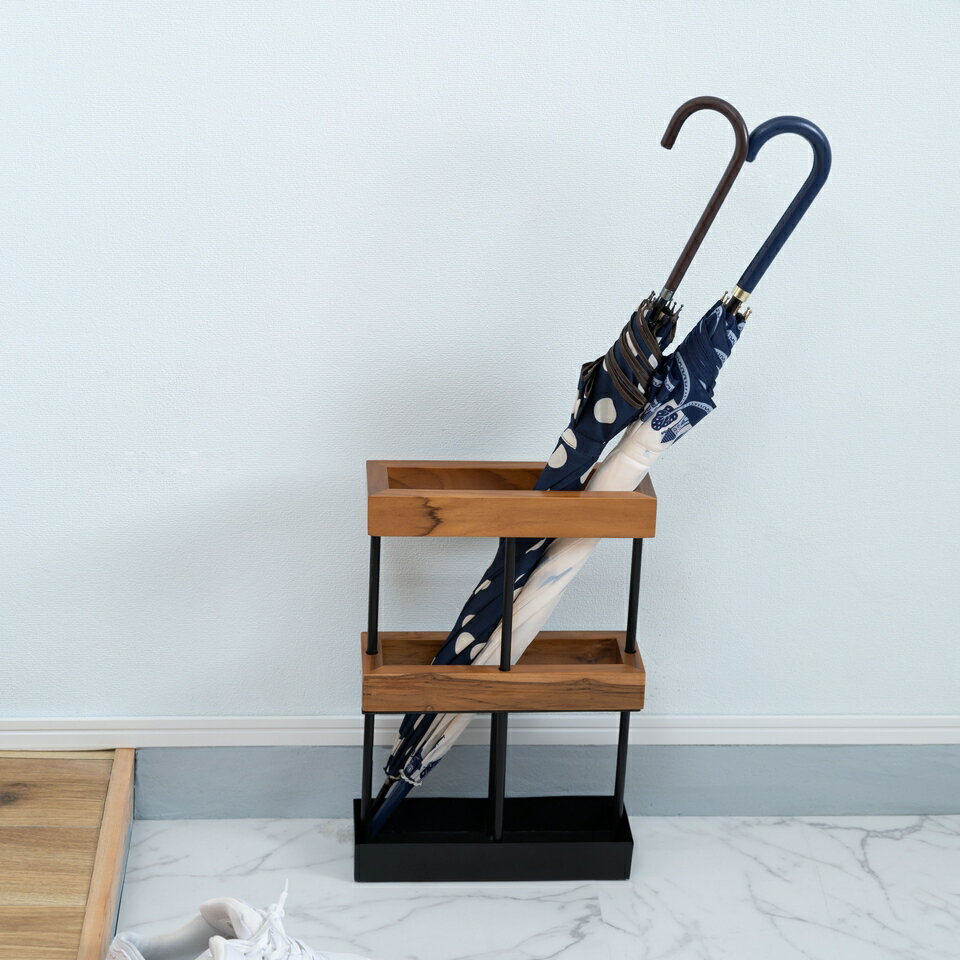 500円OFFクーポン配布中 04/24(金)20:00〜 傘立て 傘立て スリム おしゃれ スチール 天然木 木製 ブラック ブラウン 長方形 四角 スクエア シンプル モダン 傘置き 収納 アンブレラスタンド アイアン コンパクト デッドスペース 温かみ チーク アイアン 場所 デッド