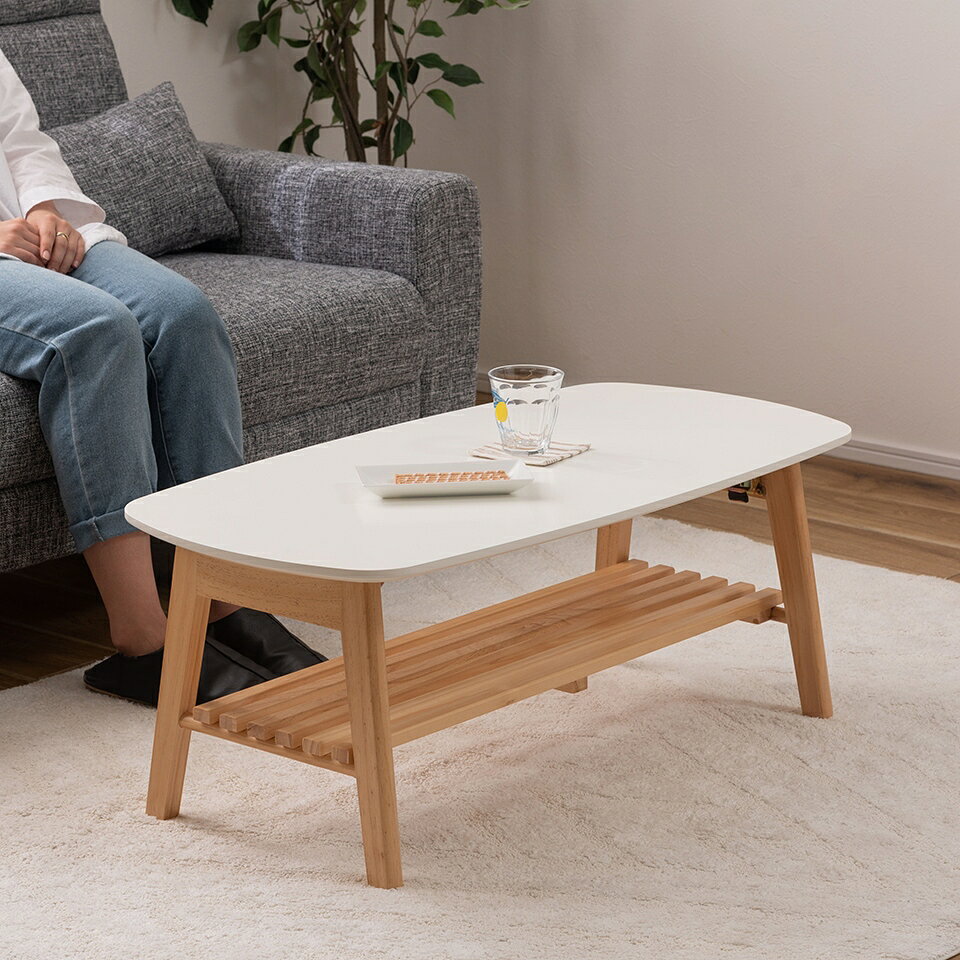 樂天商城 - 棚付フォールディング テーブル ローテーブル センターテーブル 幅90cm 折りたたみ式 折り畳み式 おしゃれ 北欧 収納 棚付き 木製 天然木 ウッド コンパクト 小さめ 小さい シンプル 韓国インテリア 白