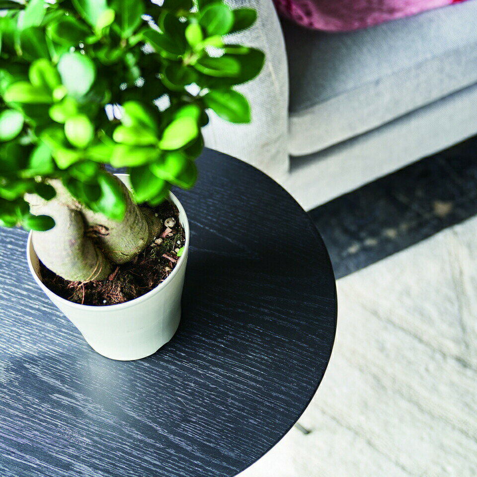 サイドテーブル 直線 曲線 美しい デザイン 重厚 オーク マット シンプル テーブル アイテム サイドテーブル ナイトテーブル アイアン 木製 天然木 おしゃれ ナチュラル ブラック ラウンド 丸型 幅45cm 高さ51.5cm 3本脚