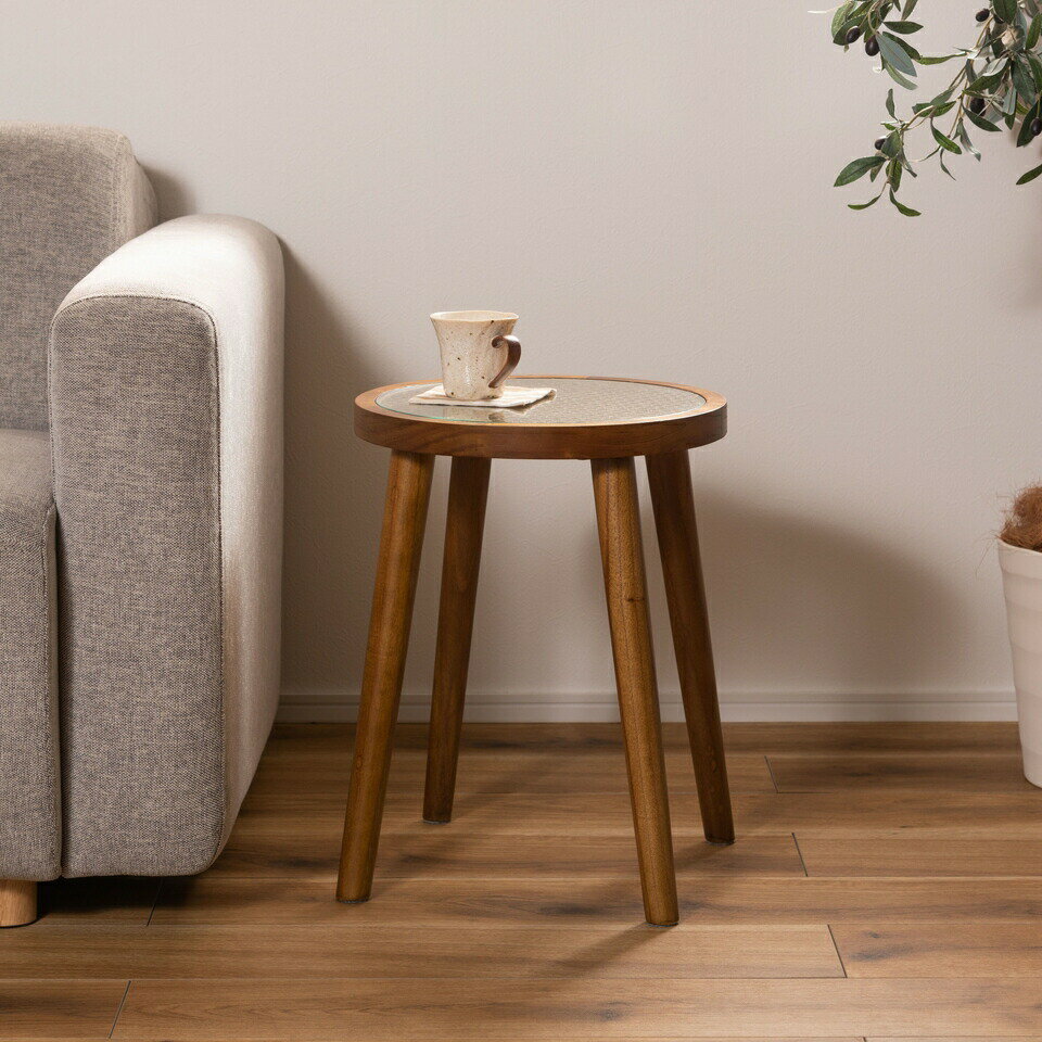 樂天商城 - 500円OFFクーポン配布中 04/24(金)20:00〜 ラウンドガラステーブルS ガラス越し 編み目 美しい ガラステーブル 和風 モダン 雰囲気