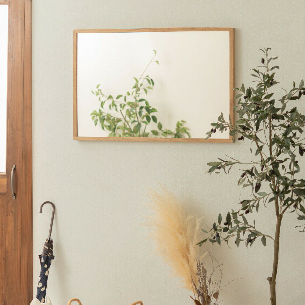 【9ヶ月保証付】 ウォールミラー 鏡 ミラー スリム 壁掛けミラー 洗面ミラー おしゃれ オーク オーク無垢材 ナチュラル 北欧 姿見 飛散防止 省スペース 一人暮らし