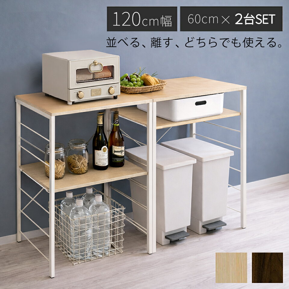 キッチンカウンター ゴミ箱上ラック 幅120cm スチールラック レンジラック ダストボックス キッチンラック キッチンボード 収納棚 レンジ台 おしゃれ キッチン収納 ゴミ箱収納 ゴミ箱の上 幅60cm 2台セット