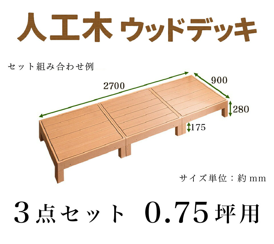 縁台 ウッドデッキ 人工木 3点セット 0.75坪 人工木材 ステップ 階段 樹脂 アルミ ...