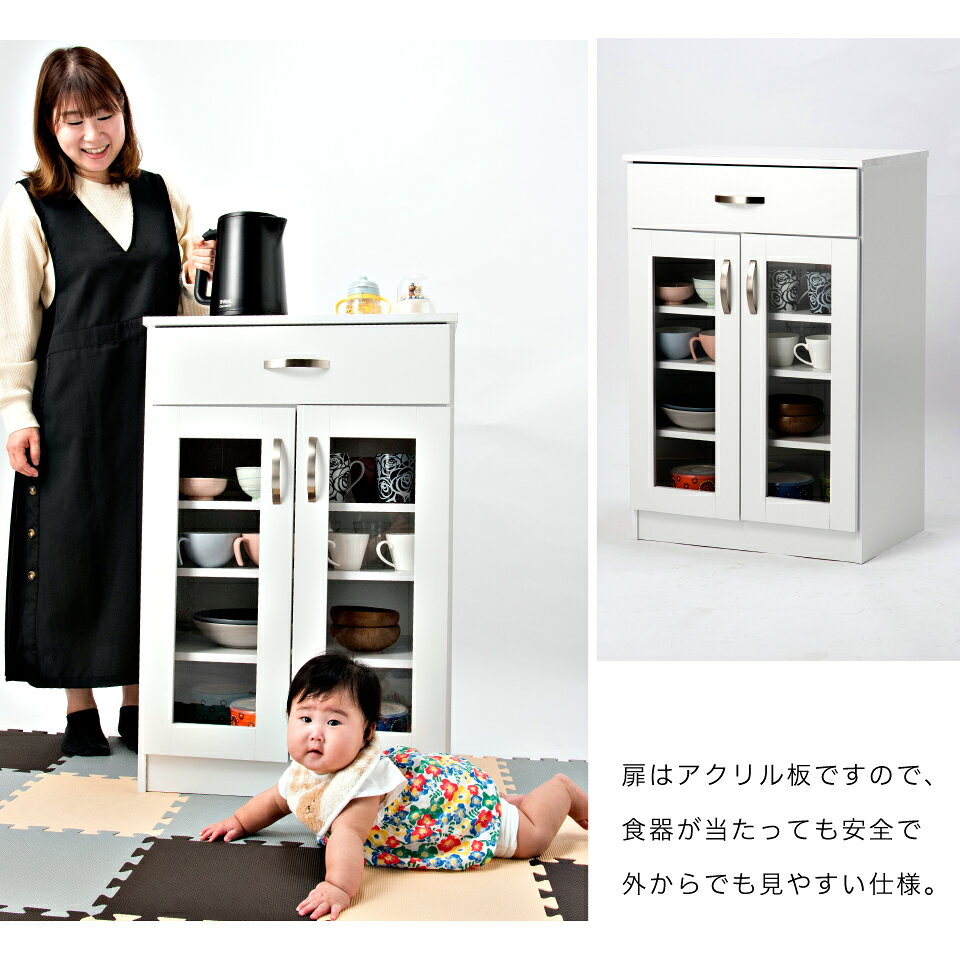 食器棚 幅59 約幅60 キャビネット カップボード キッチン収納 台所 リビング収納 ロータイプ食器棚 オフィスキッチン 給湯室 サイドボード 収納 おしゃれ キッチン 収納 棚 シンプル 木製 送料無料 [3]