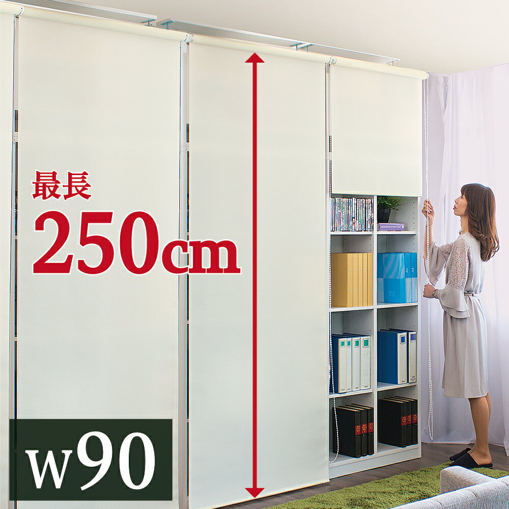 ロールスクリーン 幅90cm 長さ250cm ロールカーテン 本棚 用 目隠し オフィス キッチン 収納 隠す 間仕切り ロールアップ 模様替え 日よけ 日除け ブラインド おしゃれ ブラインド カーテン 窓 白 ホワイト アイボリー 送料無料