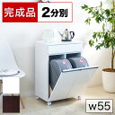 【マラソン限定 ポイント2倍】レンジ台 ロータイプ 幅55cm ダイニング ダストボックス 2D ホワイト ブラウン 木製 キャスター以外組立済 完成品 高品質 2分別 台所 ごみ箱 キッチンカウンターワゴン 清潔 高級 綺麗 キレイ 送料無料