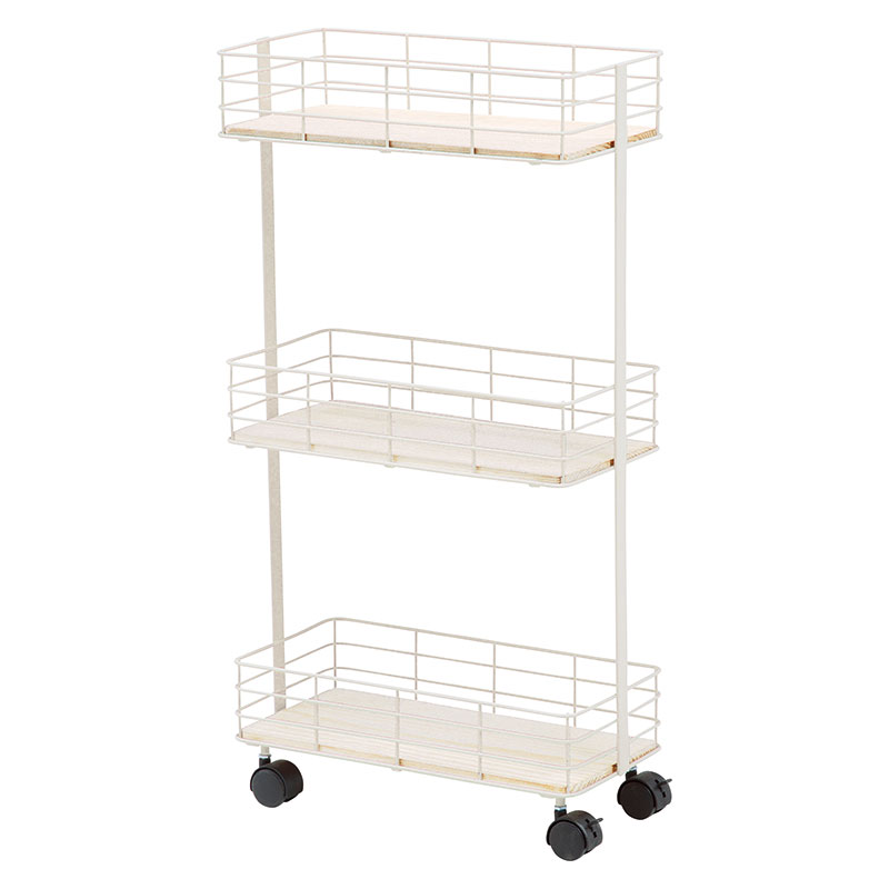 樂天商城 - 500円OFFクーポン配布中 04/29(水)00:00〜 【完成品】ラック 幅40 トローリー キッチン 奥行20 ホワイト キッチンラック スリム 3段 ワゴン キッチンワゴン 天板 トローリーワゴン おしゃれ キャスター付きワゴン 低いバスケットトローリー 木製
