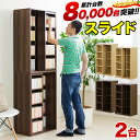 【9ヶ月保証付】【2台セット】スリムスライド本棚 全段B6 幅60cm 高さ93cm 奥行34cm (積み重ねて高さ186cm 並べて幅120cm) シングルスライド式 大容量 少年コミック 青年コミック300冊収納 CD540枚収納 DVD380枚収納 奥深 積み重ね 木製 オーク 完成品も選べる ブラウン