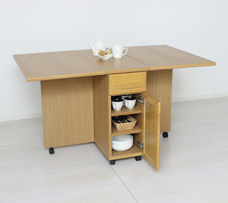 【9ヶ月保証付】Tバタテーブルワゴン バタフライテーブル キッチンワゴン ダイニングテーブル 折りたたみ キャスター付き ダイニング 収納 引き出し