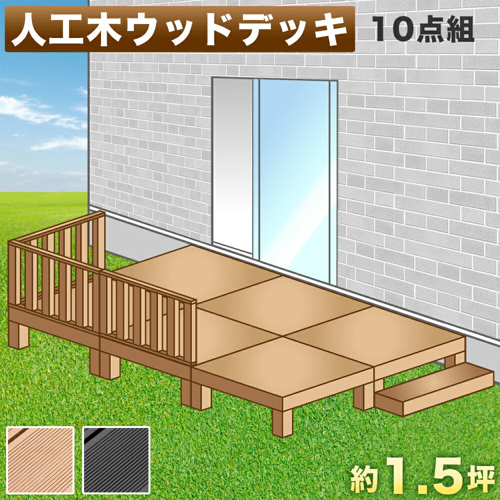 樂天商城 - 500円OFFクーポン配布中 04/29(水)00:00〜 ウッドデッキ 人工木ウッドデッキ 9点セット 3帖 1.5坪 人工木材 ステップ 階段 樹脂 アルミ パネル 置くだけ 大型 ブラウン ウッドデッキ 腐りにくい 頑丈 丈夫 縁台 デッキ ウッドデッキタイル 幅270cm 幅180cm ロータイプ