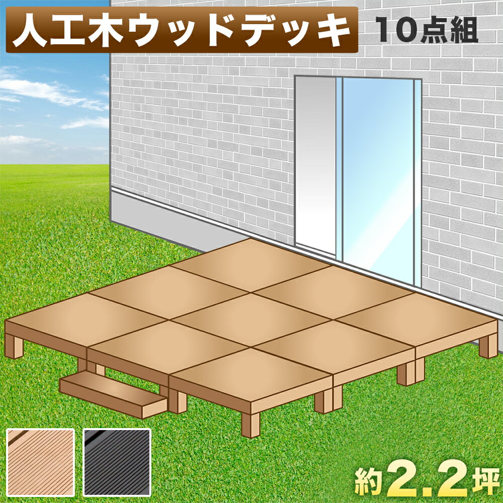 樂天商城 - 500円OFFクーポン配布中 04/24(金)20:00〜 縁台 ウッドデッキ 人工木 10点セット 4.5帖 2.25坪 踏み台付き 人工木材 ステップ 階段 樹脂 アルミ パネル 置くだけ 大型 ブラウン 縁側 腐りにくい 幅270cm 幅180cm 頑丈 丈夫 人工木縁台