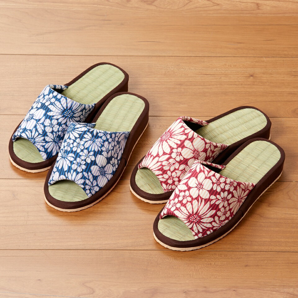 樂天商城 - い草ヒールアップスリッパ レースフラワー 2色組