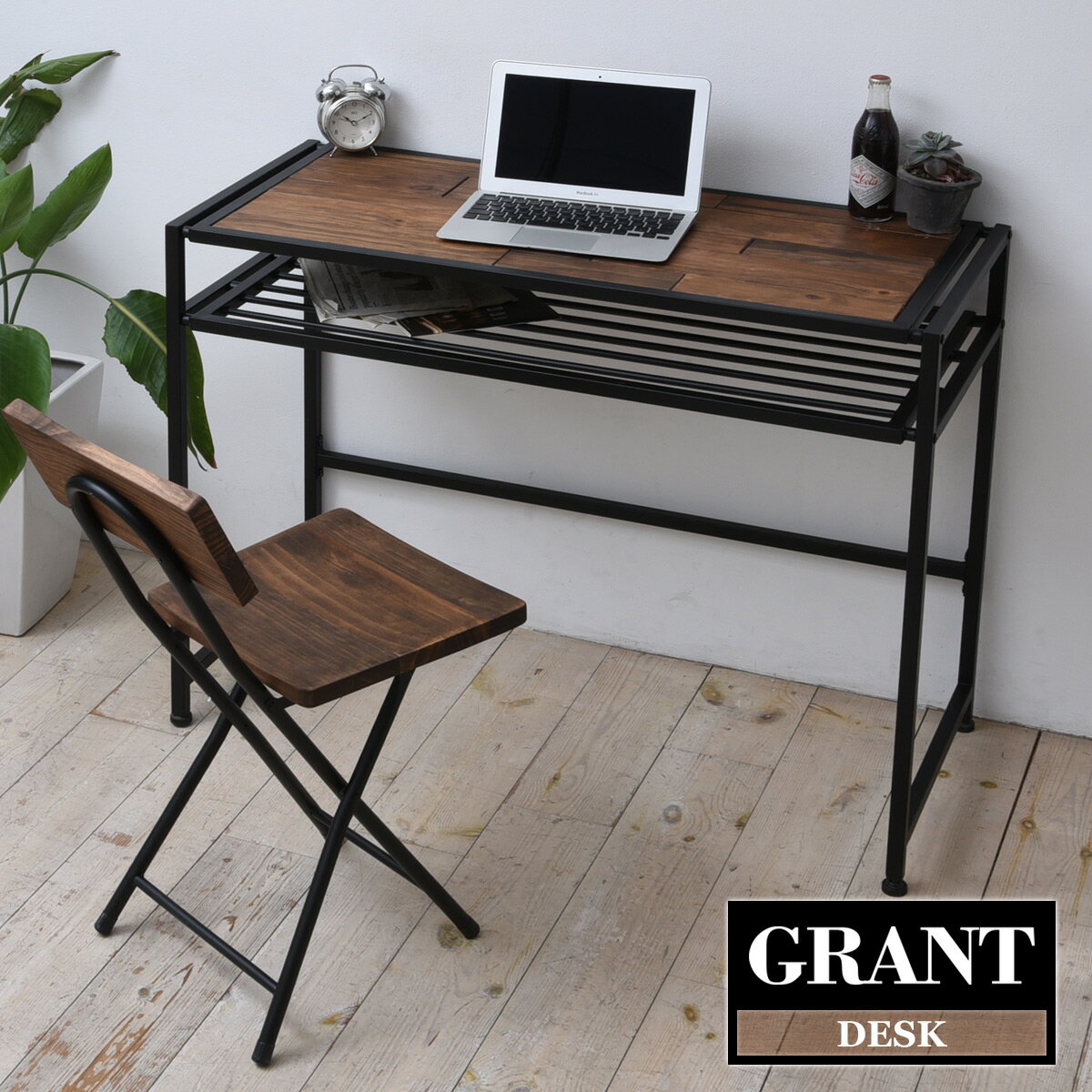 GRANT　デスク GRD-100 木製デスク 天然木 北欧 木製 パソコンデスク 勉強机 パソコン台 PCデスク 学習 デスク 書斎 アイアン おしゃれ オイル アンティーク 植物性オイル 塗装 モダン スタイリッシュ ナチュラル商品につ...