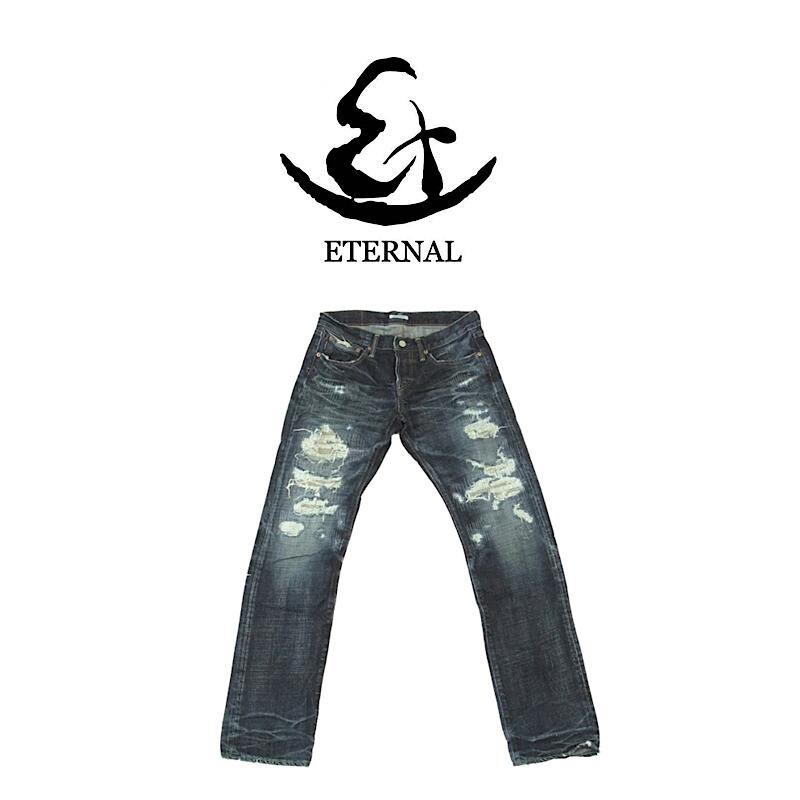 エターナル メンズ ジーンズ ローライズリメイクデニムパンツ eternal クラッシュジーンズ 53571 インディゴ ダメージ