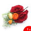 赤バラ2輪と白い小花の花束風 BE-15[フラメンコ用]