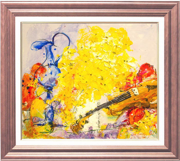 池田秀郎 「 ヴァイオリンと花 」 油絵 油彩画 F10 ( 10号 )