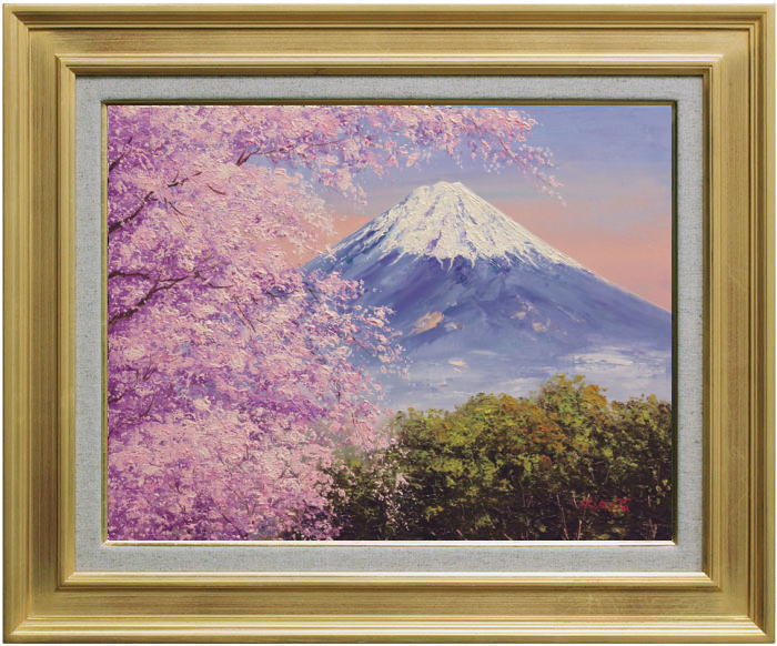 西村拡人『桜と富士（芝川町より）』油絵・油彩　F6（6号）