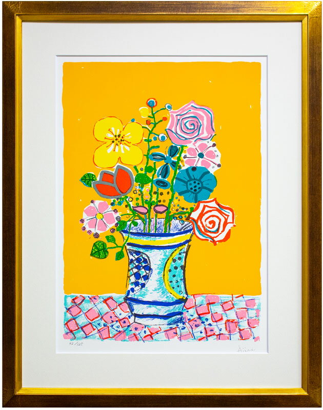 ポール ・ アイズピリ 「 オレンジバックの花 」 リトグラフ ( 石版画 )のサムネイル