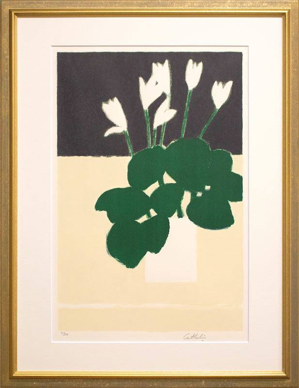 ベルナール ・ カトラン 「 白いシクラメン 」 リトグラフ ( 石版画 )【中古】